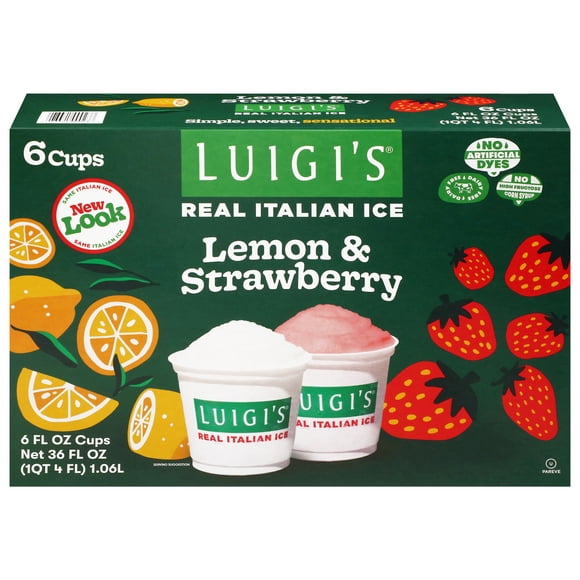 Luigi's Lemon & Strawberry Real Italian Ice, 6 fl oz, 6 Count, (Frozen)