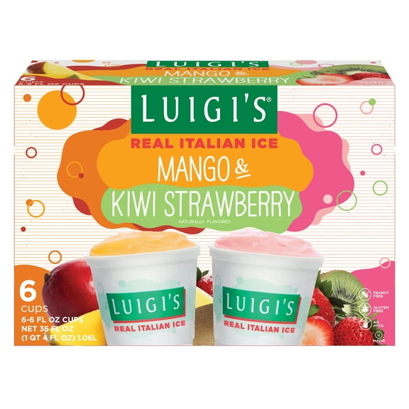 Luigi's Mango & Kiwi Strawberry Real Italian Ice, 36 oz, 6 Count (Frozen)