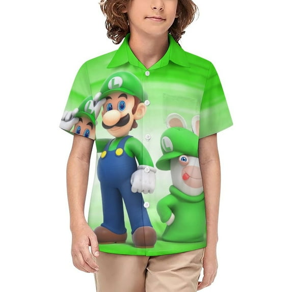 Luigi's Mansion Anime Kid's Short Sleeved Shirt Summer Daily Casual Button-Down Shirts Tee Top Teen Beach Clothing With Pocket