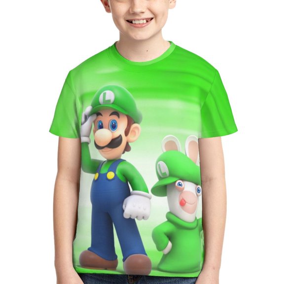 Luigi's Mansion Anime Teen T Shirts Unisex Crewneck Short Sleeve T-Shirt Tees Top For Boys Girls Youth Kids X-Small