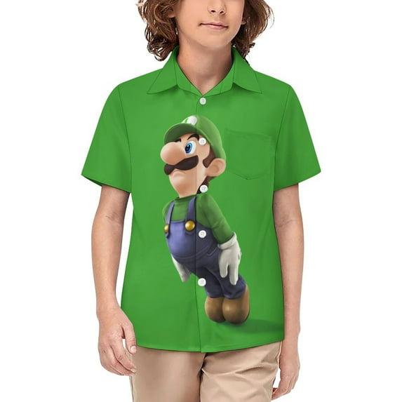 Luigi's Mansion Bros Game Kid's Short Sleeved Shirt Summer Daily Casual Button-Down Shirts Tee Top Teen Beach Clothing With Pocket