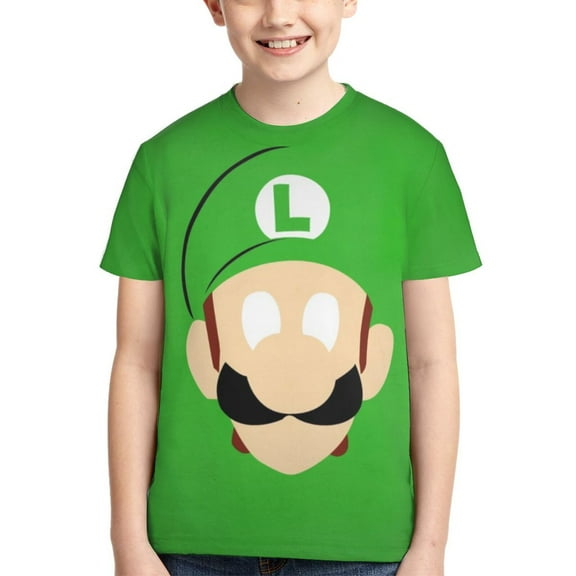 Luigi's Mansion Cartoon Teen T Shirts Unisex Crewneck Short Sleeve T-Shirt Tees Top For Boys Girls Youth Kids Medium