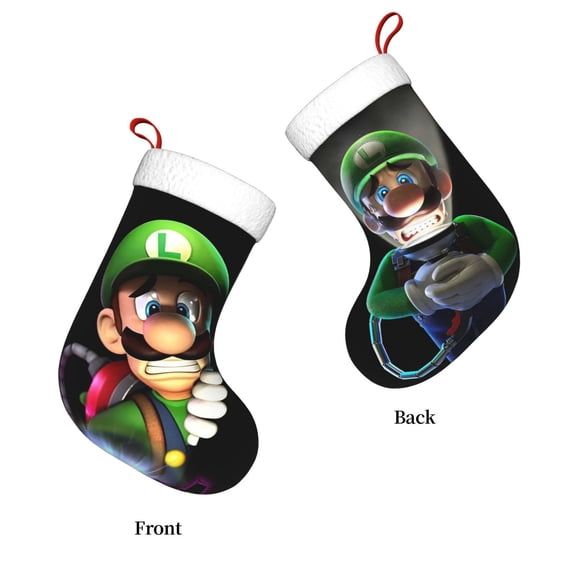 Luigi-s Mansion Christmas Stocking 2PCS Hanging Socks for Christmas Decorations for Family Holiday Party Decor Xmas Gifts