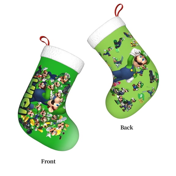 Luigi-s Mansion Christmas Stocking 2PCS Hanging Socks for Christmas Decorations for Family Holiday Party Decor Xmas Gifts
