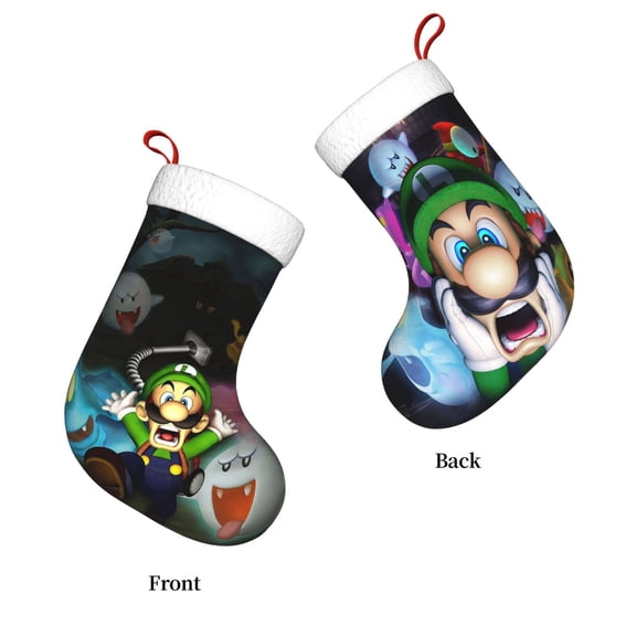 Luigi-s Mansion Christmas Stocking 2PCS Hanging Socks for Christmas Decorations for Family Holiday Party Decor Xmas Gifts