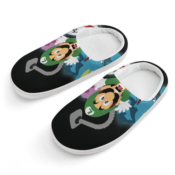 Luigi's Mansion Cotton Slippers For Kids Winter Warm Soft Plush Slippers with Rubber Sole Non-Slip Indoor Outdoor Slip on Shoes For Teen Boys Girls Children