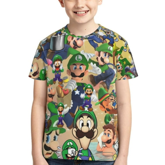 Luigi's Mansion Game Cartoon Teen T Shirts Unisex Crewneck Short Sleeve T-Shirt Tees Top For Boys Girls Youth Kids X-Large