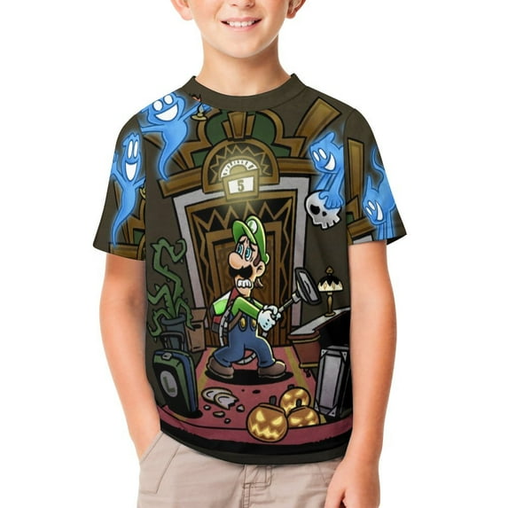Luigi's Mansion Unisex T-Shirt for Boys Girls Short Sleeve Sports Top Breathable Blouse 3D Prints Tee Shirts Casual Children Clothing 100CM