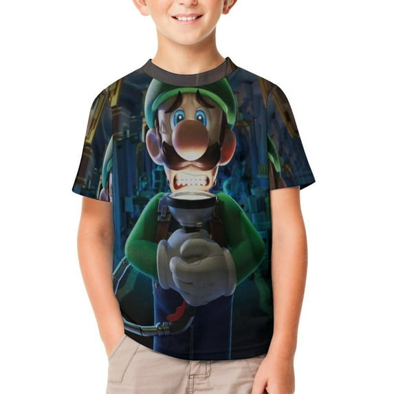 Luigi's Mansion Unisex T-Shirt for Boys Girls Short Sleeve Sports Top Breathable Blouse 3D Prints Tee Shirts Casual Children Clothing 100CM
