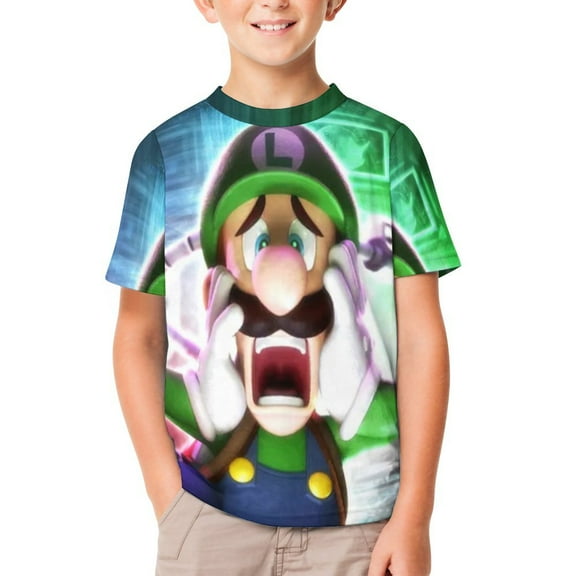 Luigi's Mansion Unisex T-Shirt for Boys Girls Short Sleeve Sports Top Breathable Blouse 3D Prints Tee Shirts Casual Children Clothing 100CM