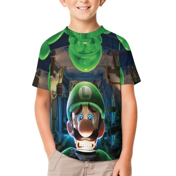 Luigi's Mansion Unisex T-Shirt for Boys Girls Short Sleeve Sports Top Breathable Blouse 3D Prints Tee Shirts Casual Children Clothing 100CM