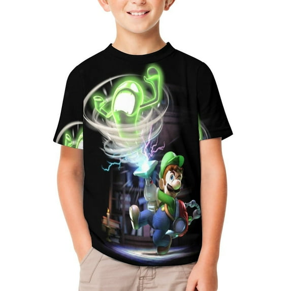 Luigi's Mansion Unisex T-Shirt for Boys Girls Short Sleeve Sports Top Breathable Blouse 3D Prints Tee Shirts Casual Children Clothing 100CM