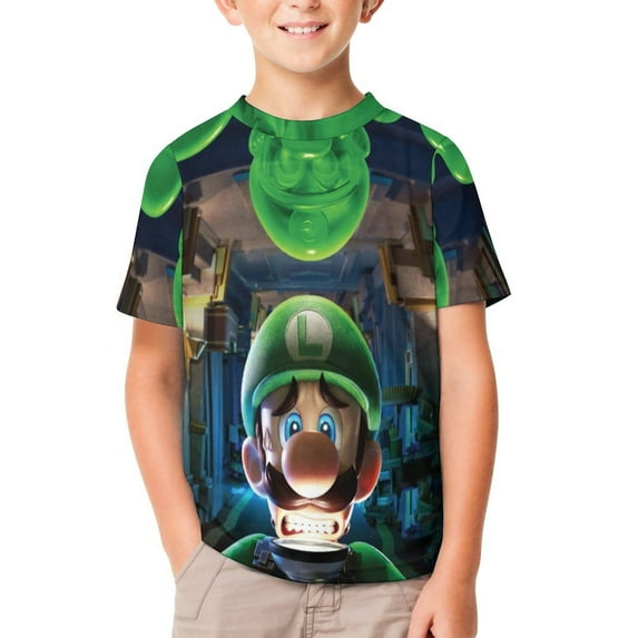 Luigi's Mansion Unisex T-Shirt for Boys Girls Short Sleeve Sports Top Breathable Blouse 3D Prints Tee Shirts Casual Children Clothing 110CM