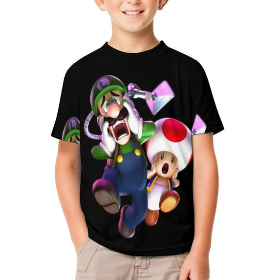 Luigi's Mansion Unisex T-Shirt for Boys Girls Short Sleeve Sports Top Breathable Blouse 3D Prints Tee Shirts Casual Children Clothing 120CM