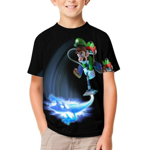 Luigi's Mansion Unisex T-Shirt for Boys Girls Short Sleeve Sports Top Breathable Blouse 3D Prints Tee Shirts Casual Children Clothing 120CM