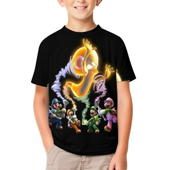 Luigi's Mansion Unisex T-Shirt for Boys Girls Short Sleeve Sports Top Breathable Blouse 3D Prints Tee Shirts Casual Children Clothing 120CM