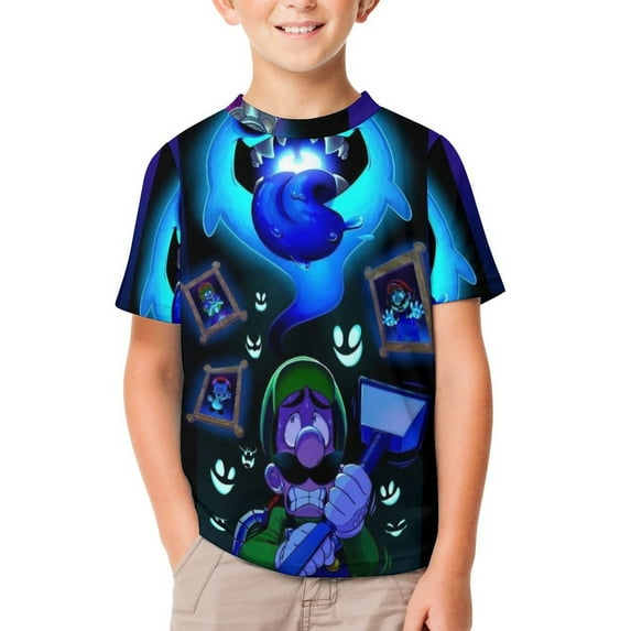 Luigi's Mansion Unisex T-Shirt for Boys Girls Short Sleeve Sports Top Breathable Blouse 3D Prints Tee Shirts Casual Children Clothing 130CM