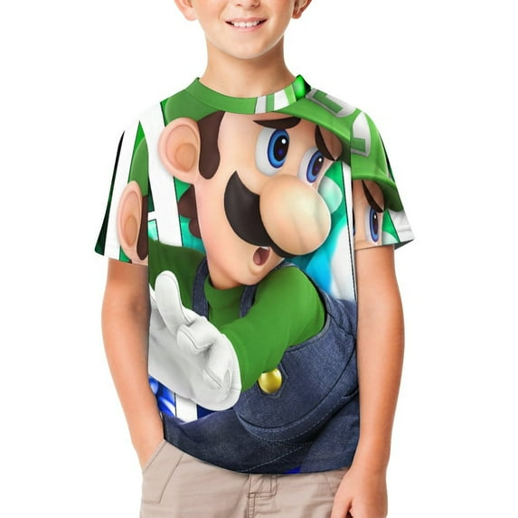 Luigi's Mansion Unisex T-Shirt for Boys Girls Short Sleeve Sports Top Breathable Blouse 3D Prints Tee Shirts Casual Children Clothing 140CM