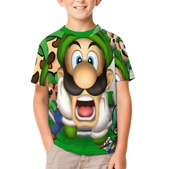 Luigi's Mansion Unisex T-Shirt for Boys Girls Short Sleeve Sports Top Breathable Blouse 3D Prints Tee Shirts Casual Children Clothing 140CM