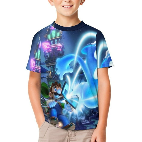 Luigi's Mansion Unisex T-Shirt for Boys Girls Short Sleeve Sports Top Breathable Blouse 3D Prints Tee Shirts Casual Children Clothing 160CM