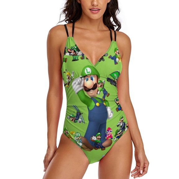 Luigi's Mansion Womens One-Pieces Swimsuit Sexy CirssCross Swimwear Printing Bathing Suits XL