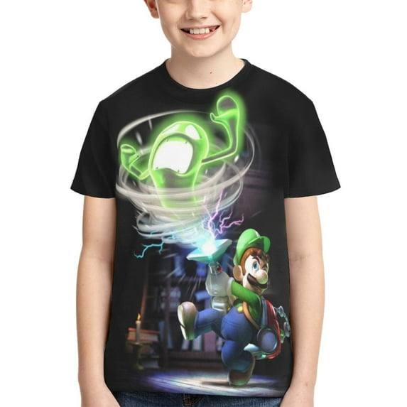 Luigi's Mansion Youth Shirts Short Sleeve Crewneck T-Shirt Soft Novelty Shirt 3d Graphic Tees Blouse Summer Cool Tee Shirts Medium
