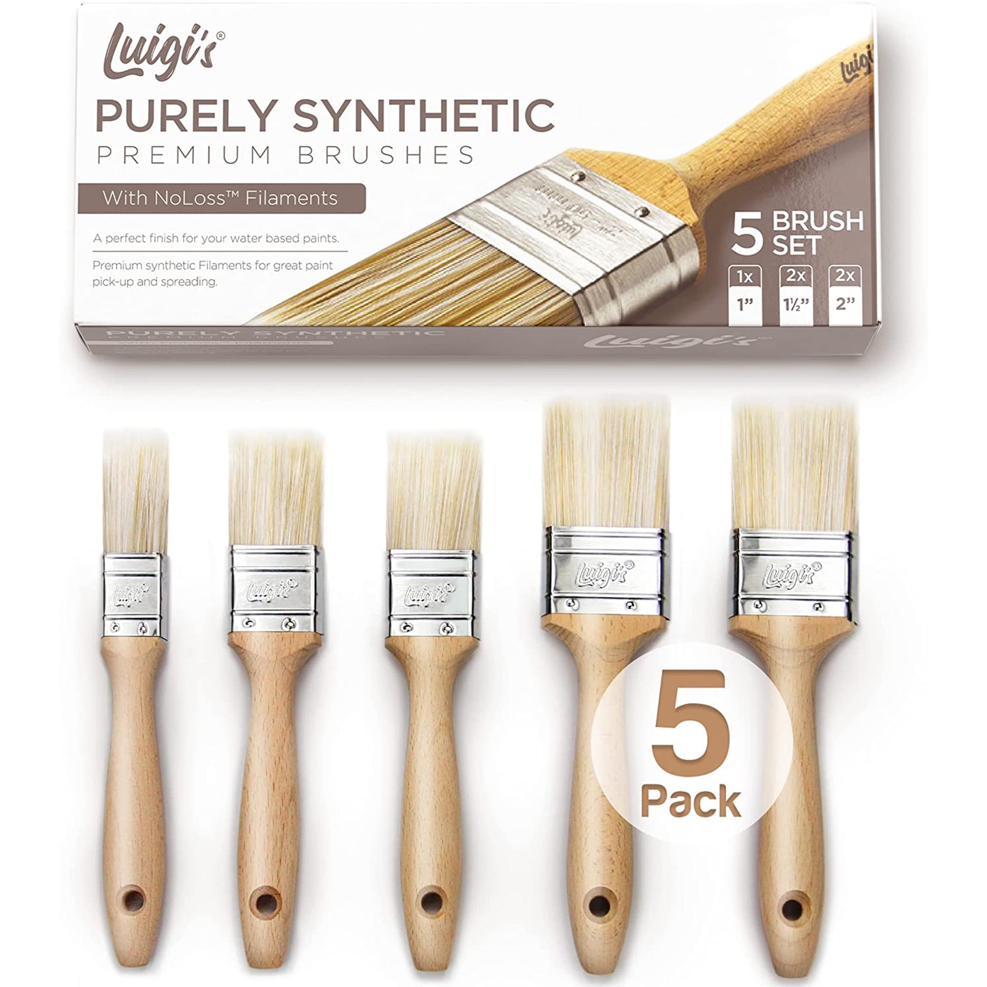Luigi’s Wooden Paint Brushes for Painting Walls, Furnitures, & More Set