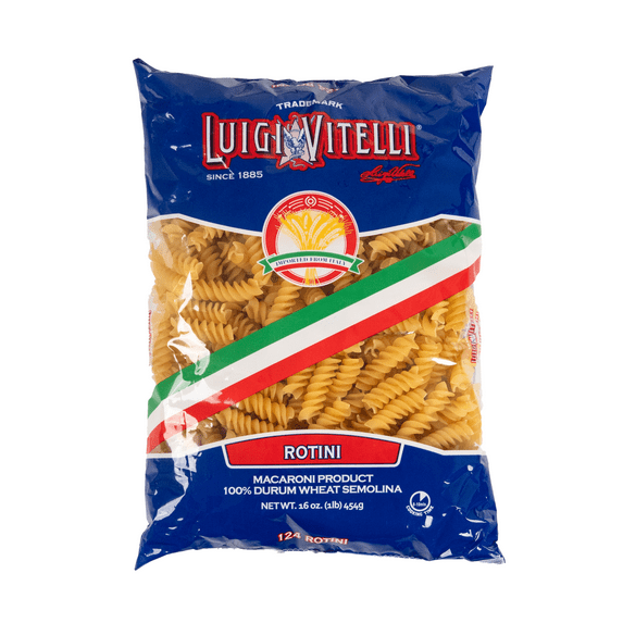Luigi Vitelli Rotini Pasta, 100% Durum Wheat Semolia, 16oz, Shelf Stable, Egg Free, Plastic Bag, New