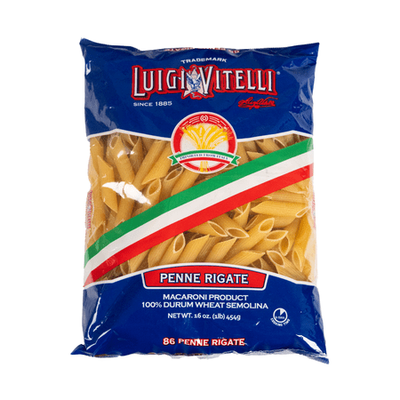 Luigi Vitelli Penne Rigate Pasta, 100% Wheat Semolia, 16oz, Shelf Stable, Egg Free, Plastic Bag, New