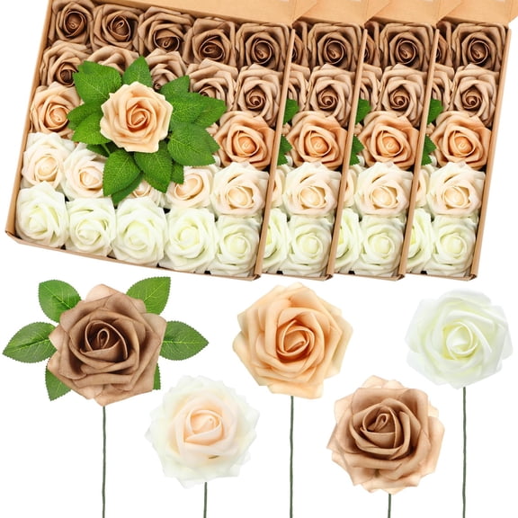 Luinabio 100 Pcs Artificial Foam Rose Flower Faux Bouquet Valentine's Day Fake Rose Gift for Women Mom DIY Wedding Bridal Shower Party Table Birthday Home Spring Decor (Gradient Nude) Y101