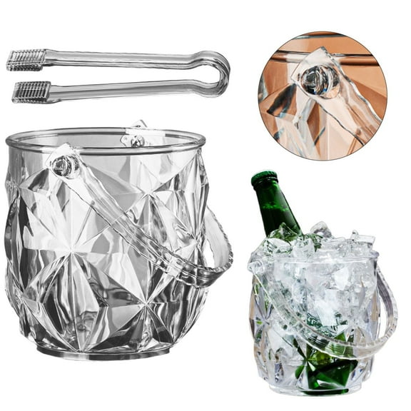 Luioepy Overstock Thickened and shock-resistant acrylic ice bucket A Plastic Ice Bucket And Ice Clip Items For Hosting Parties At Home And Bars Thick And Drop Acrylic Ice Bucket Transparent Champagne