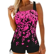 Luiryar Plus Size Tankini Swimsuits for Women Two Piece Swim Top Shorts Tummy Control Bathing Suits