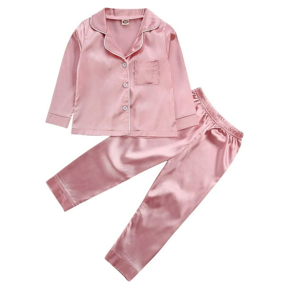 Luiryar Toddler Baby Kids Satin Pajamas Set Long Sleeve Button-Down Sleepwear PJs for Girls