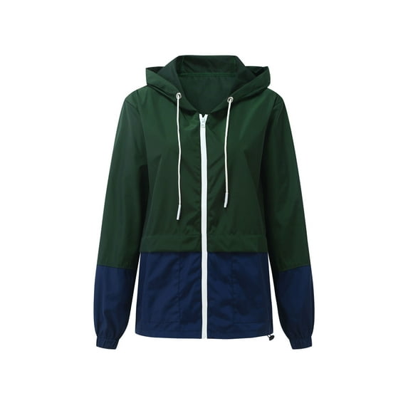 Luiryar Women Packable Rain Jacket Outdoor Color Block Hooded Windbreaker