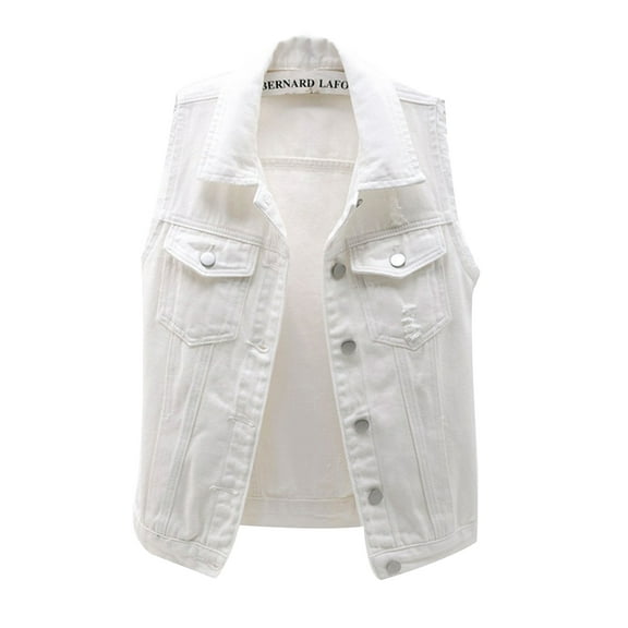 Luiryar Women's Crop Distressed Ripped Jean Vests Classic Sleeveless Jean Vest Jackets With Flap Pockets