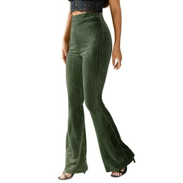 Luiryar Women's Juniors Corduroy Elastic High Waist Flare Leg Palazzo Long Pants Trousers