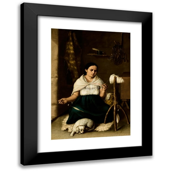 Luis Cadena 18x24 Black Modern Framed Museum Art Print Titled - Woman Spinning (Hilandera) (1859)