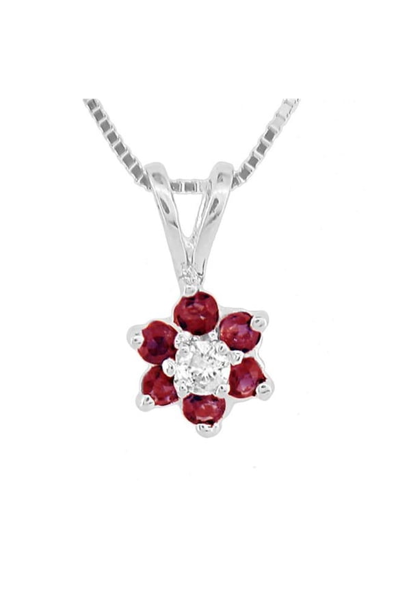 PRL1305RD 0.29 Ct. Ruby And Diamond Flower Cluster Pendant In 14K Gold