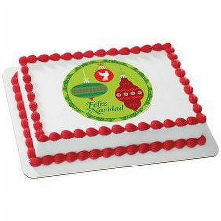 Luis Fitch Feliz Navidad Ornaments -1/4 (Quarter Sheet) Edible Photo Image Cake Decoration