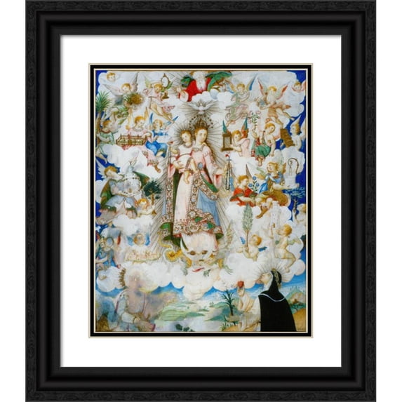 Luis Lagarto 20x24 Black Ornate Framed Double Matted Museum Art Print Titled: The Virgin of the Rosary with Saint Catherine of Alexandria and Saint Catherine of Sienna (1611)