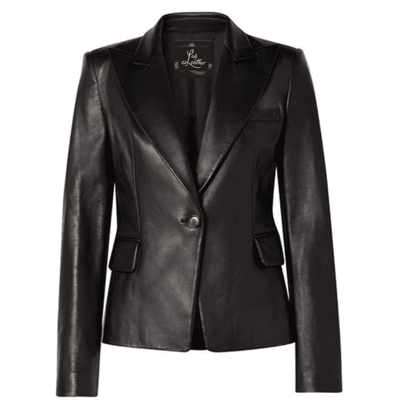 Luis Leather Double Breasted Corporate Blazer Coat for Women Real Lambskin Sooty Black Jacket for Office Meetings and Professional Events XXSmall