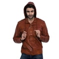 thumbnail image 1 of Luis Leather Mens Brown Lambskin Genuine Leather Motorcycle Jacket for Men - Hoodie Jacket Undetachable Hood, 1 of 4