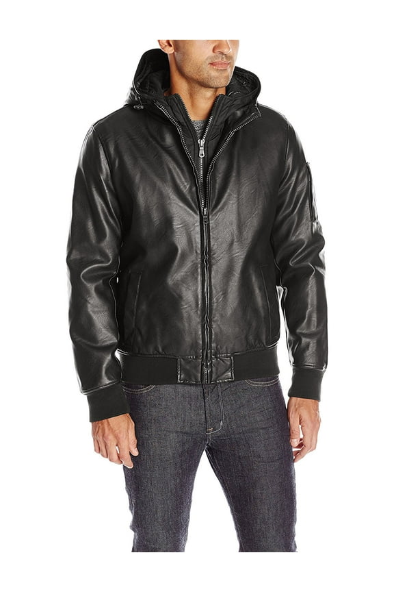 Mens Charcoal Genuine Leather Hoody Jacket With Detachable Hood