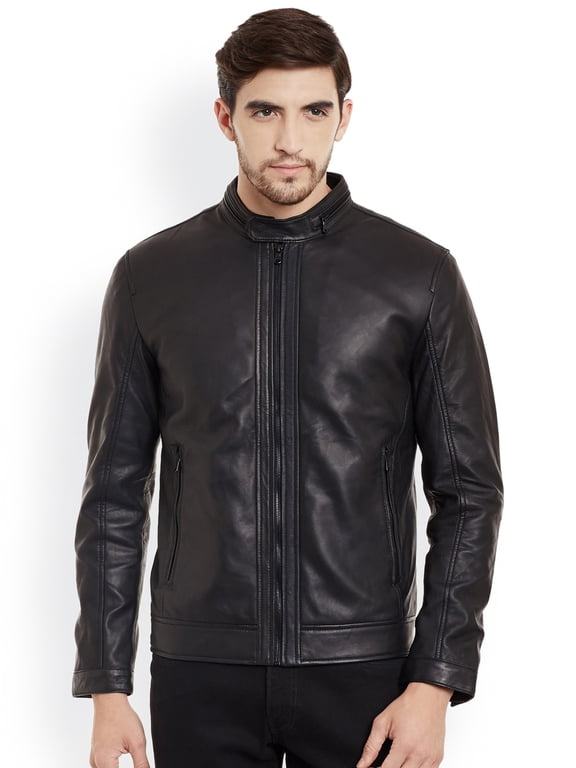 Mens Crampy Black Genuine Lambskin Leather Jacket, Biker Jacket