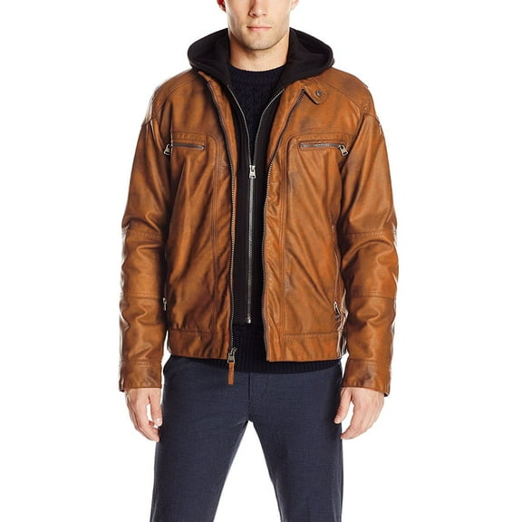 Luis Leather Mens Solid Hoody Genuine Lambskin Leather Jacket, Biker Jacket With Removable Hood