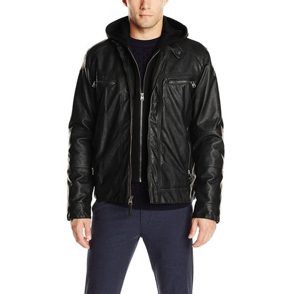 Luis Leather Mens Solid Hoody Genuine Lambskin Leather Jacket, Biker Jacket With Removable Hood