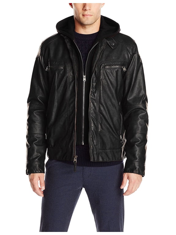 Mens Solid Hoody Genuine Lambskin Leather Jacket, Biker Jacket With Removable Hood