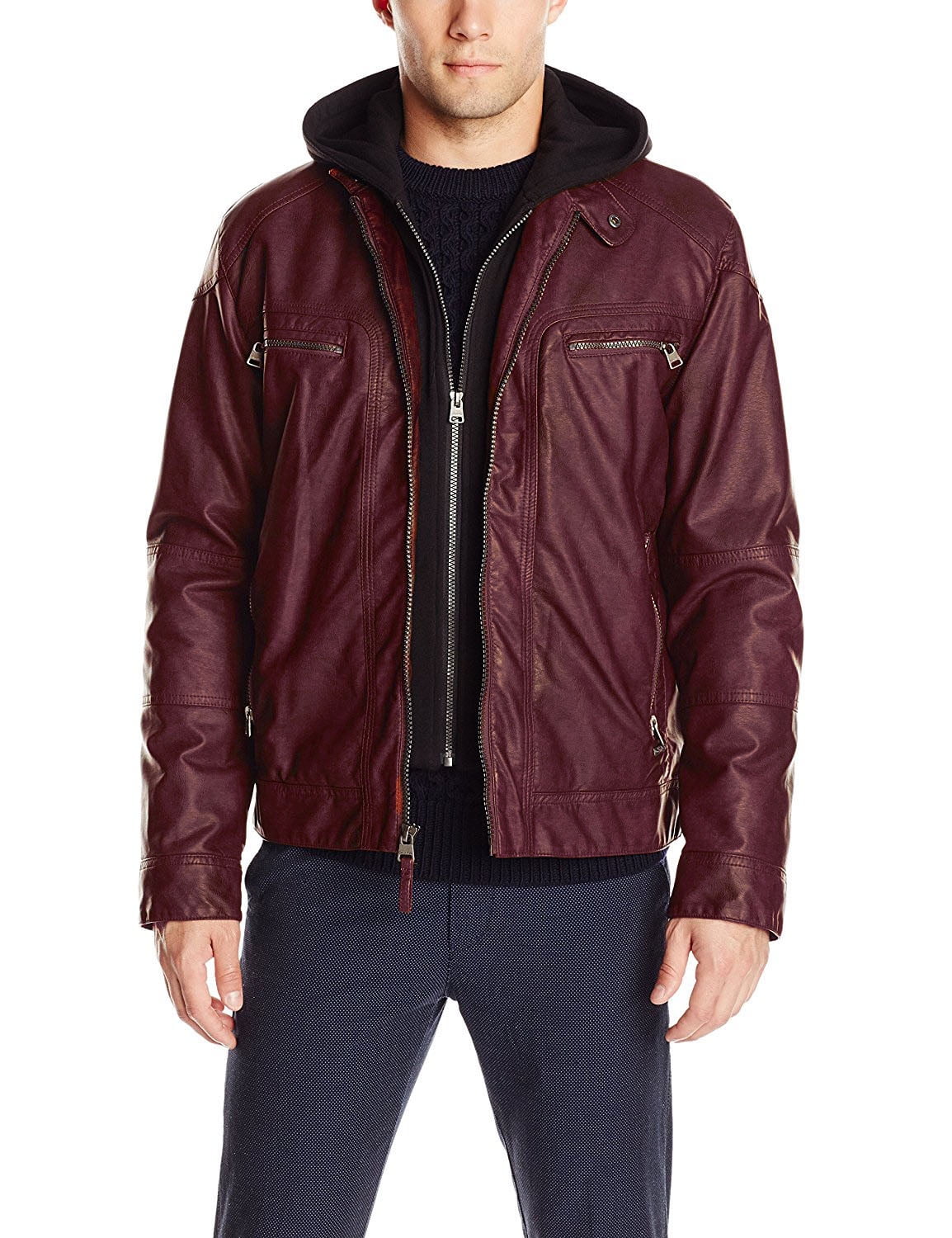 Luis Leather Mens Solid Hoody Genuine Lambskin Leather Jacket, Biker Jacket With Removable Hood