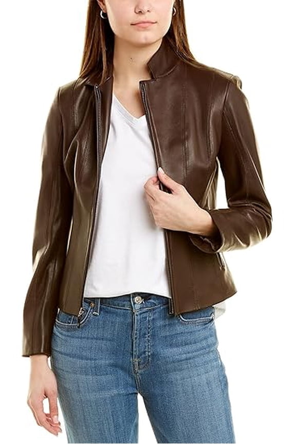 Real Leather Jacket Women - Cafe Racer Slim Fit Stand Collar Womens Motorcycle Jackets