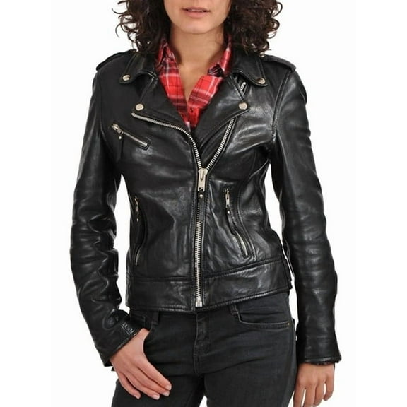Luis Leather Women's Black Lambskin Leather Moto Biker Jacket – Slim Fit Motorcycle Style Outerwear